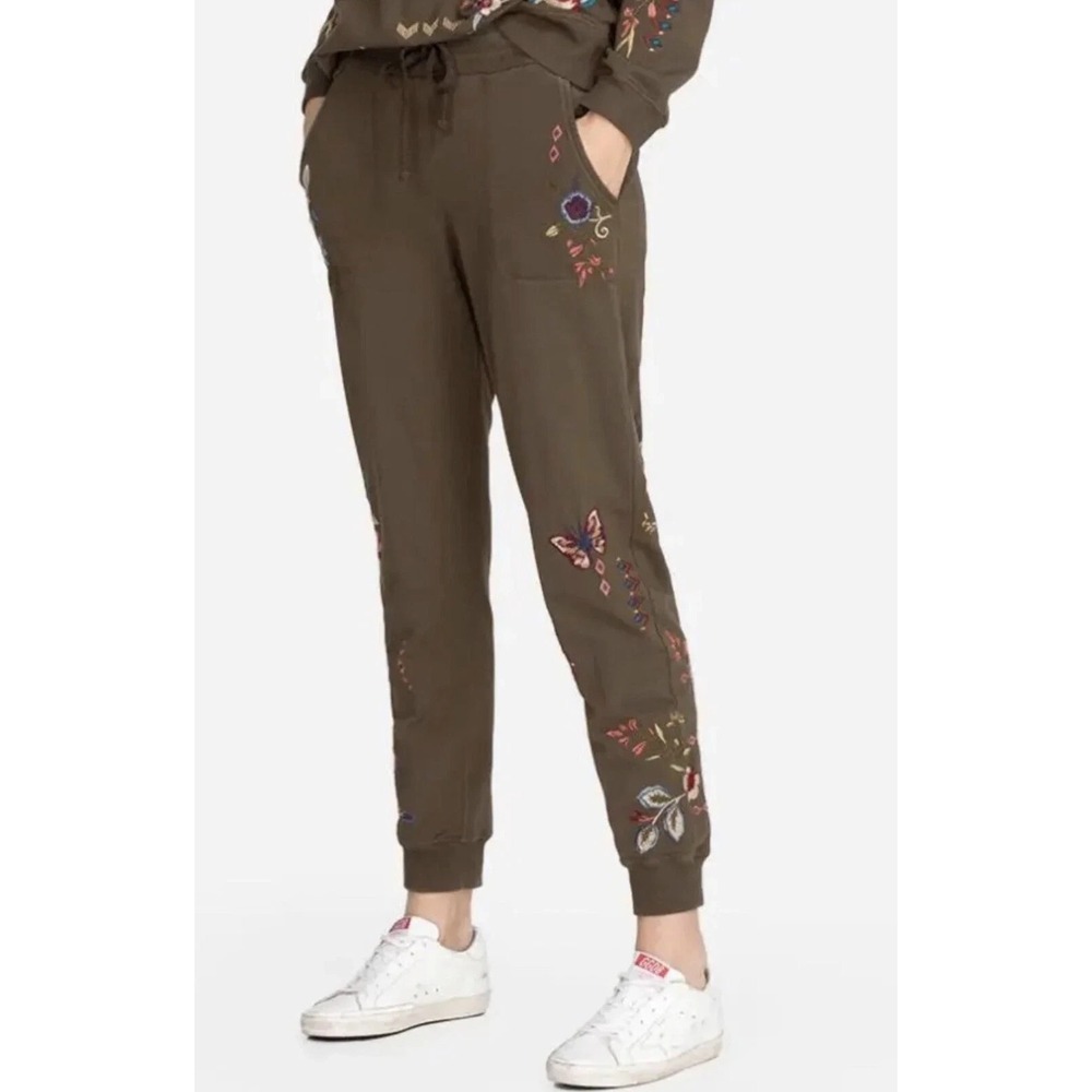 NWT Johnny Was Dreamer Jogger Womens XS Olive French Terry Embroidered Boho $170